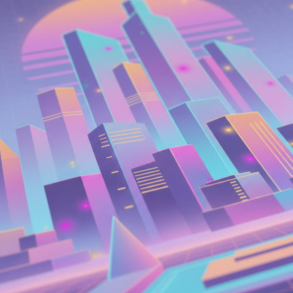 Vaporwave Dawnscape: Urban Neon Reverie detail close up 12