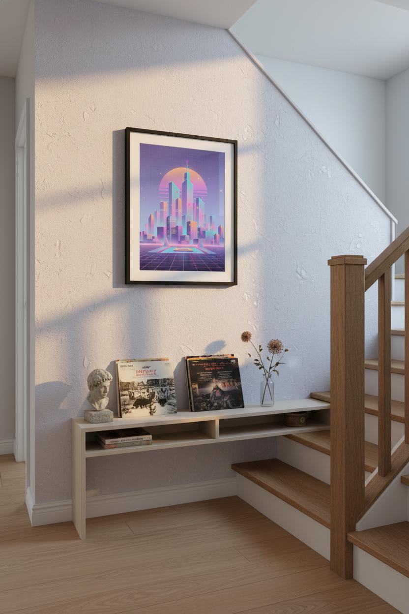Vaporwave Dawnscape: Urban Neon Reverie wall art room scene 3
