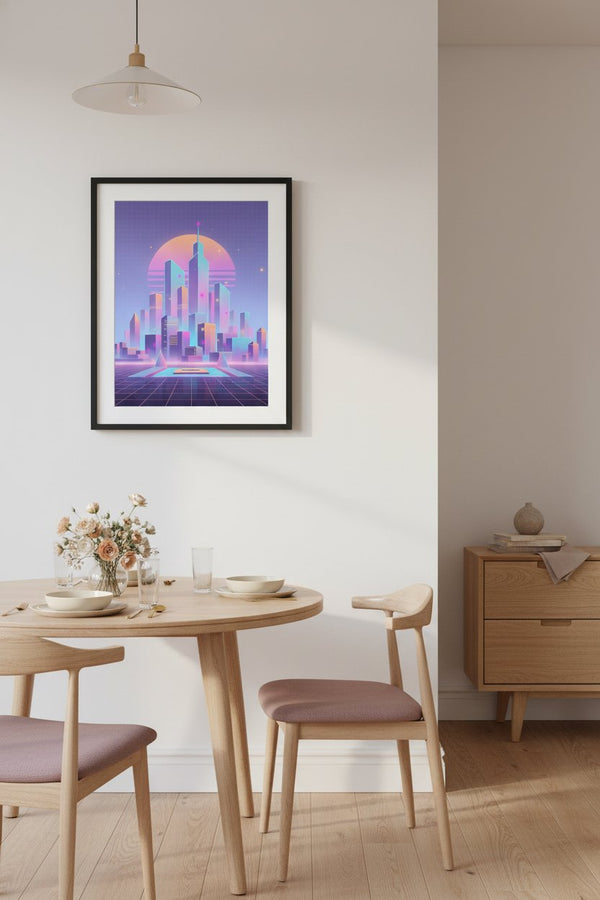 Vaporwave Dawnscape: Urban Neon Reverie wall art room scene 4