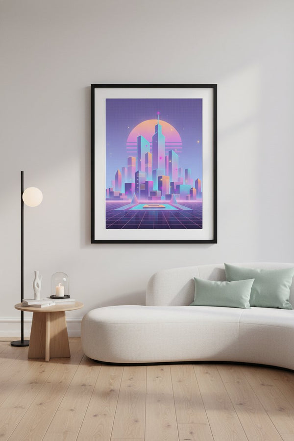 Vaporwave Dawnscape: Urban Neon Reverie wall art room scene 7