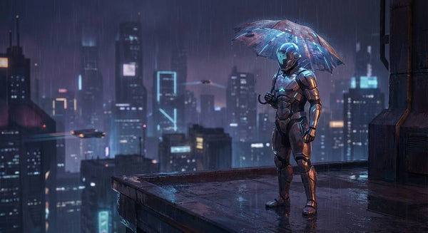 Vigilant Steel Beneath the Neon Haze