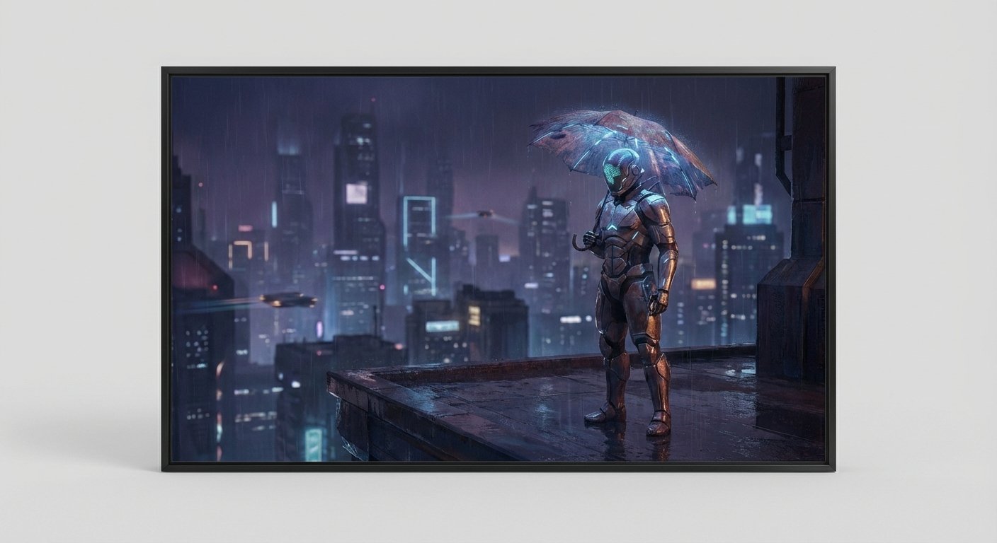 Vigilant Steel Beneath the Neon Haze